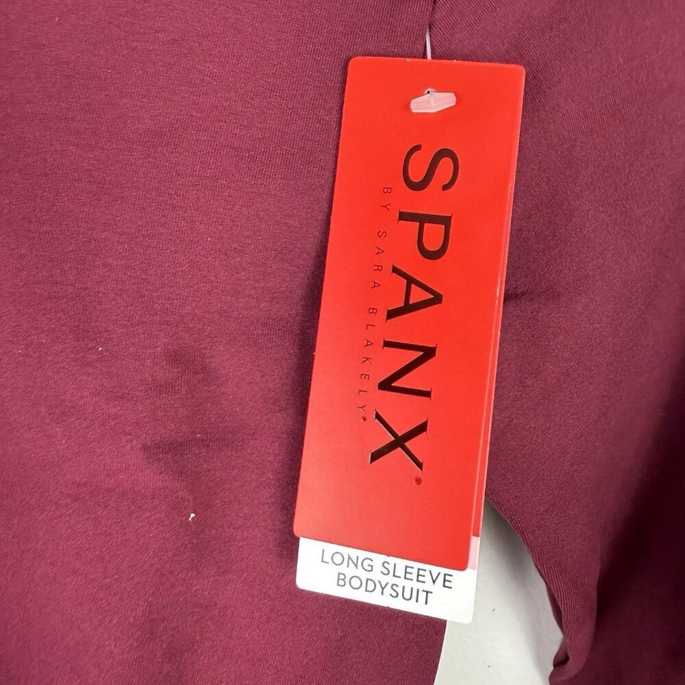 Spanx Long Sleeve Bodysuit Womens L Maroon Red Shapewear Smoothing Top NWT - Picture 5 of 8